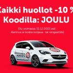 Kaikki huollot –10 % koodilla JOULU
